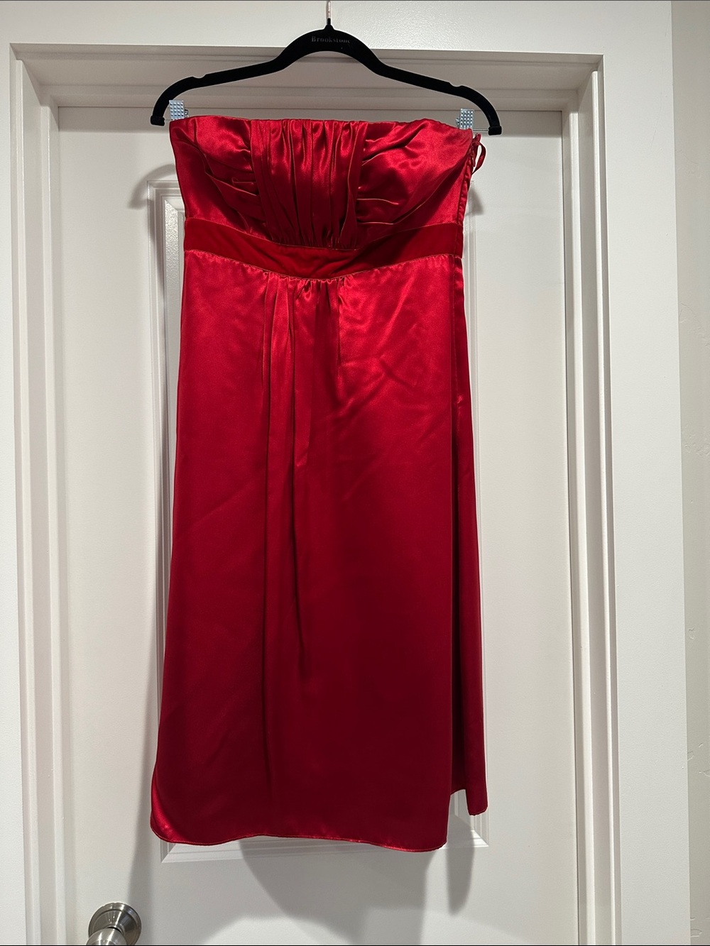 Banana Republic Strapless Red Satin Midi Dress